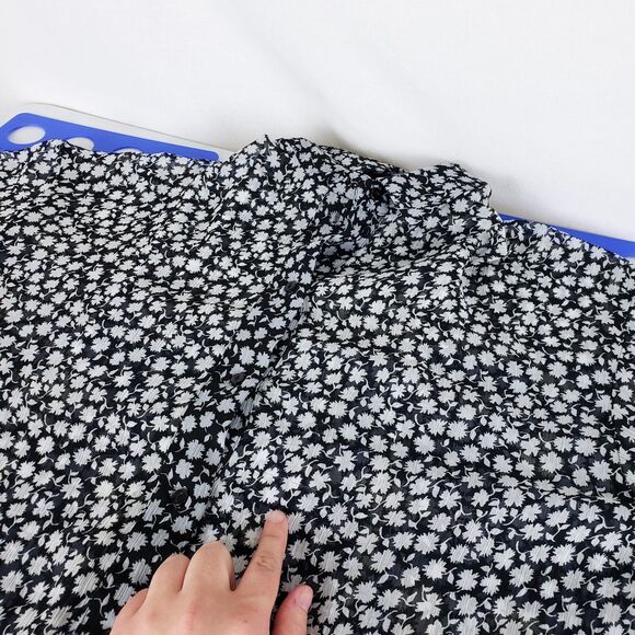 H&M Womens 6 Button-Up Shirt Sheer Tunic Ruffles Floral Long Sleeve Oversized - Picture 8 of 11